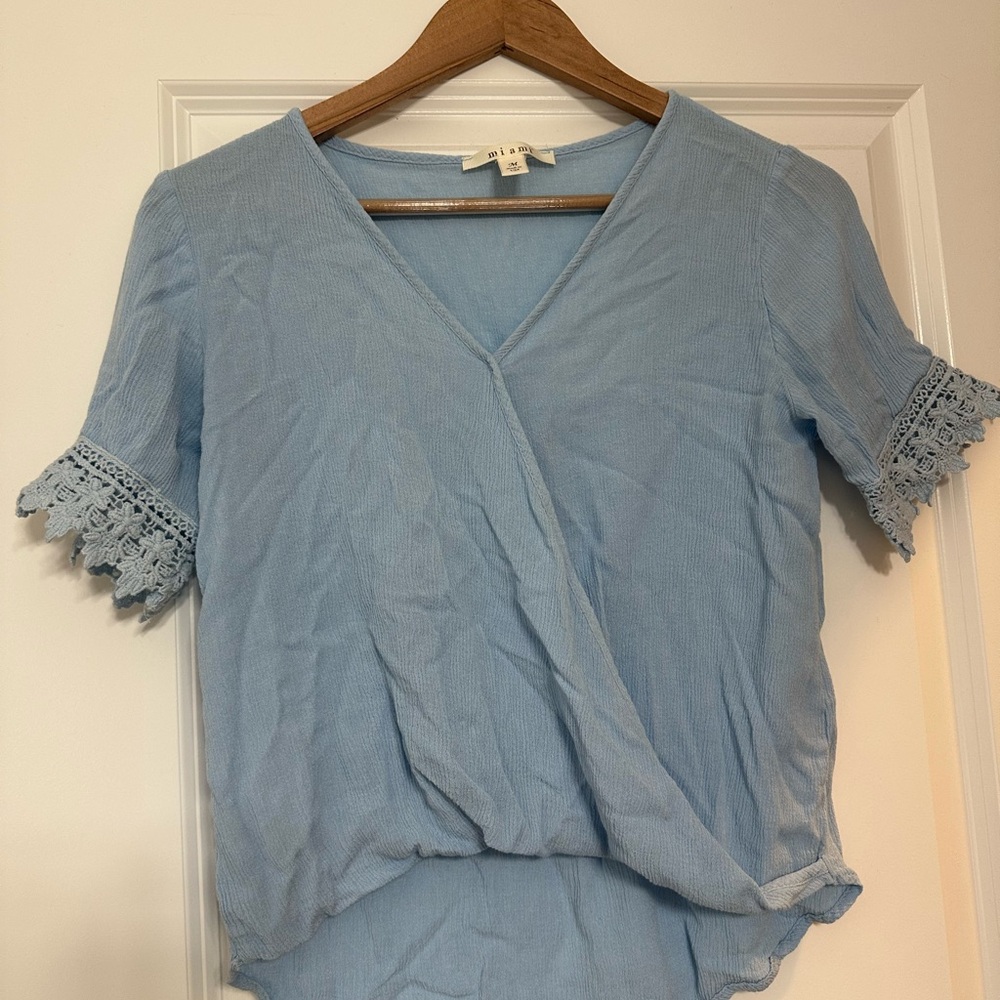 Light Blue V-Neck Women's Top